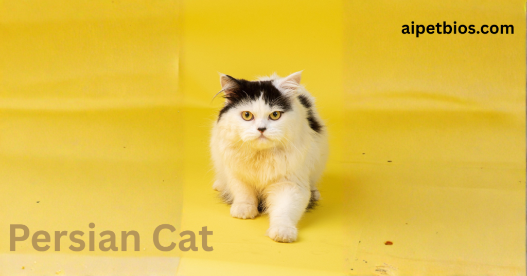 Fluffy Persian cat on yellow background