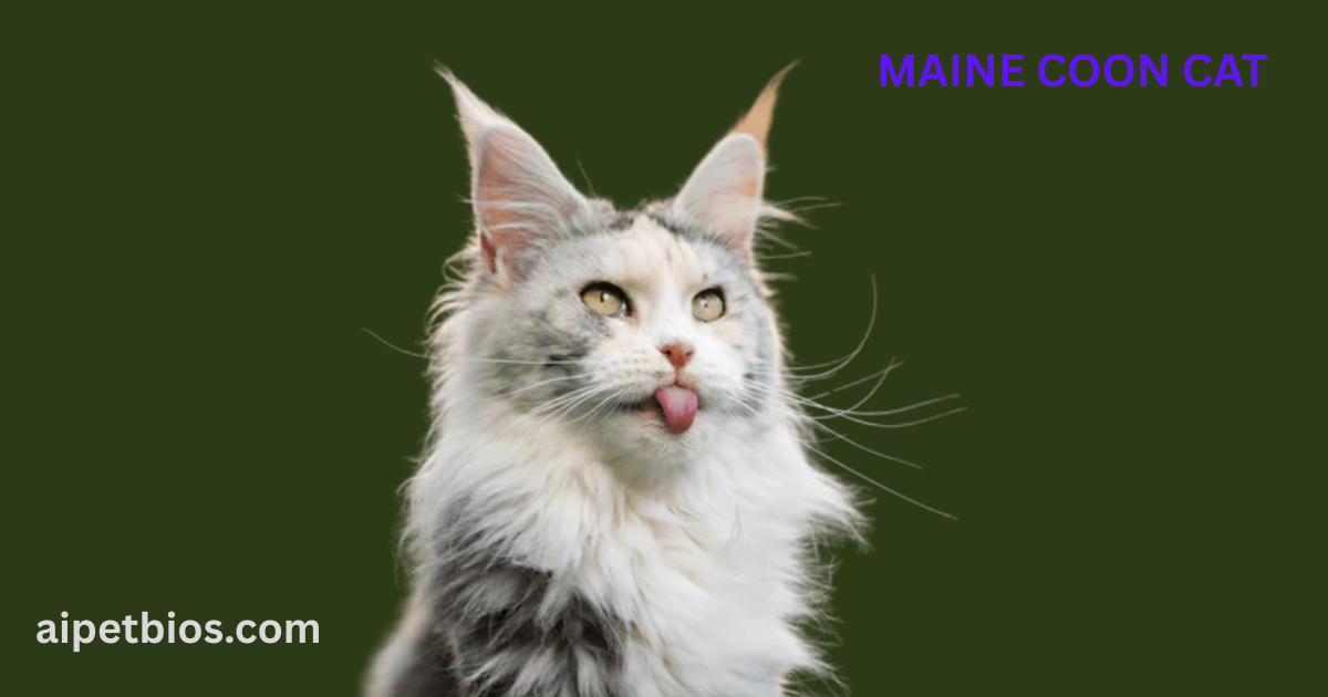Fluffy Maine Coon cat with tongue out