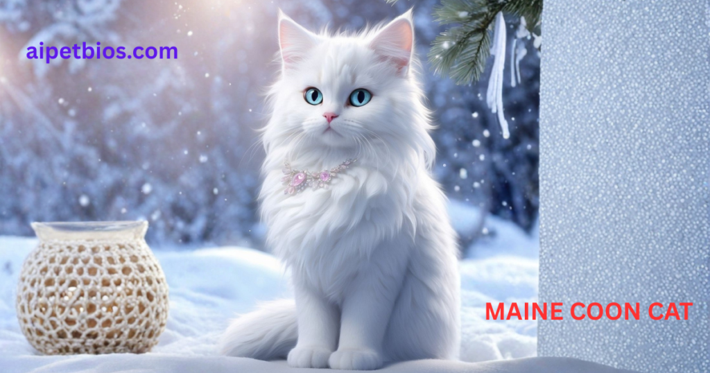 Fluffy white Maine Coon cat outdoors
