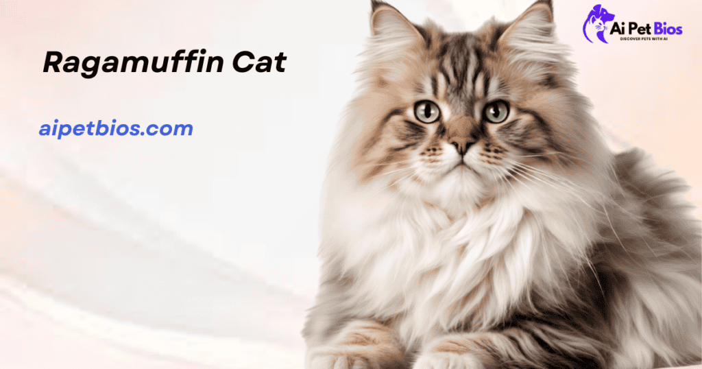 Adorable Ragamuffin cat with fluffy fur and expressive eyes, showcasing its gentle nature.