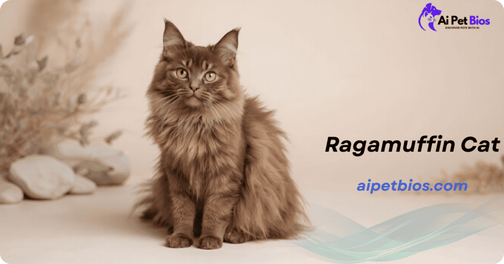 Adorable Ragamuffin cat with long, fluffy fur and expressive eyes, showcasing the gentle and affecti.
