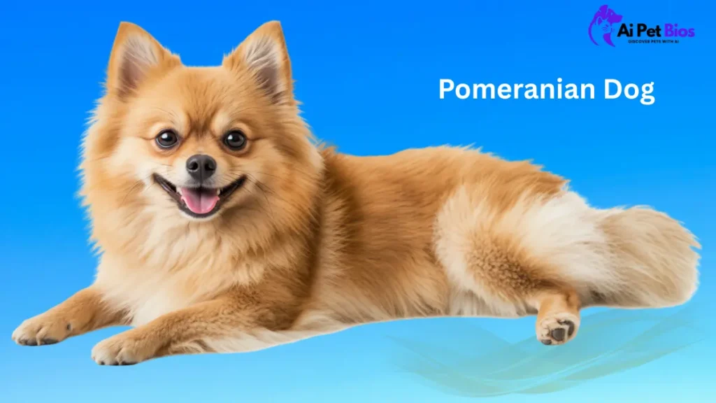 Pomeranian dog breed profile image featuring a tan Pomeranian lying down, ideal for small dog breed guides and pet information.